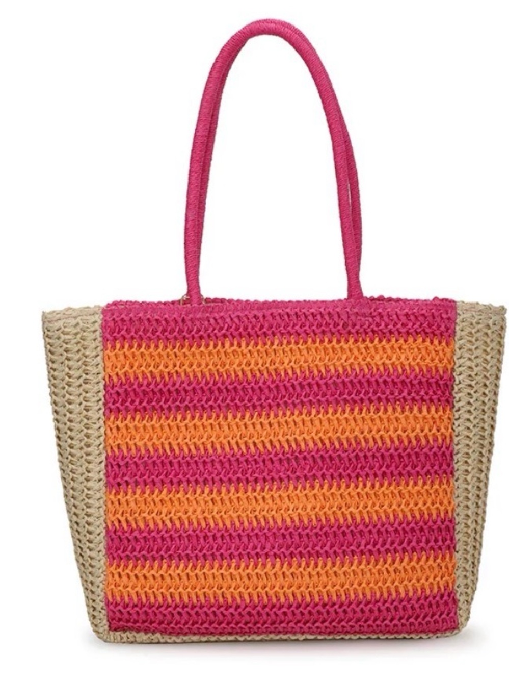 Vintage Havana Women's Pink & Orange Striped Straw Tote Bag. NWT